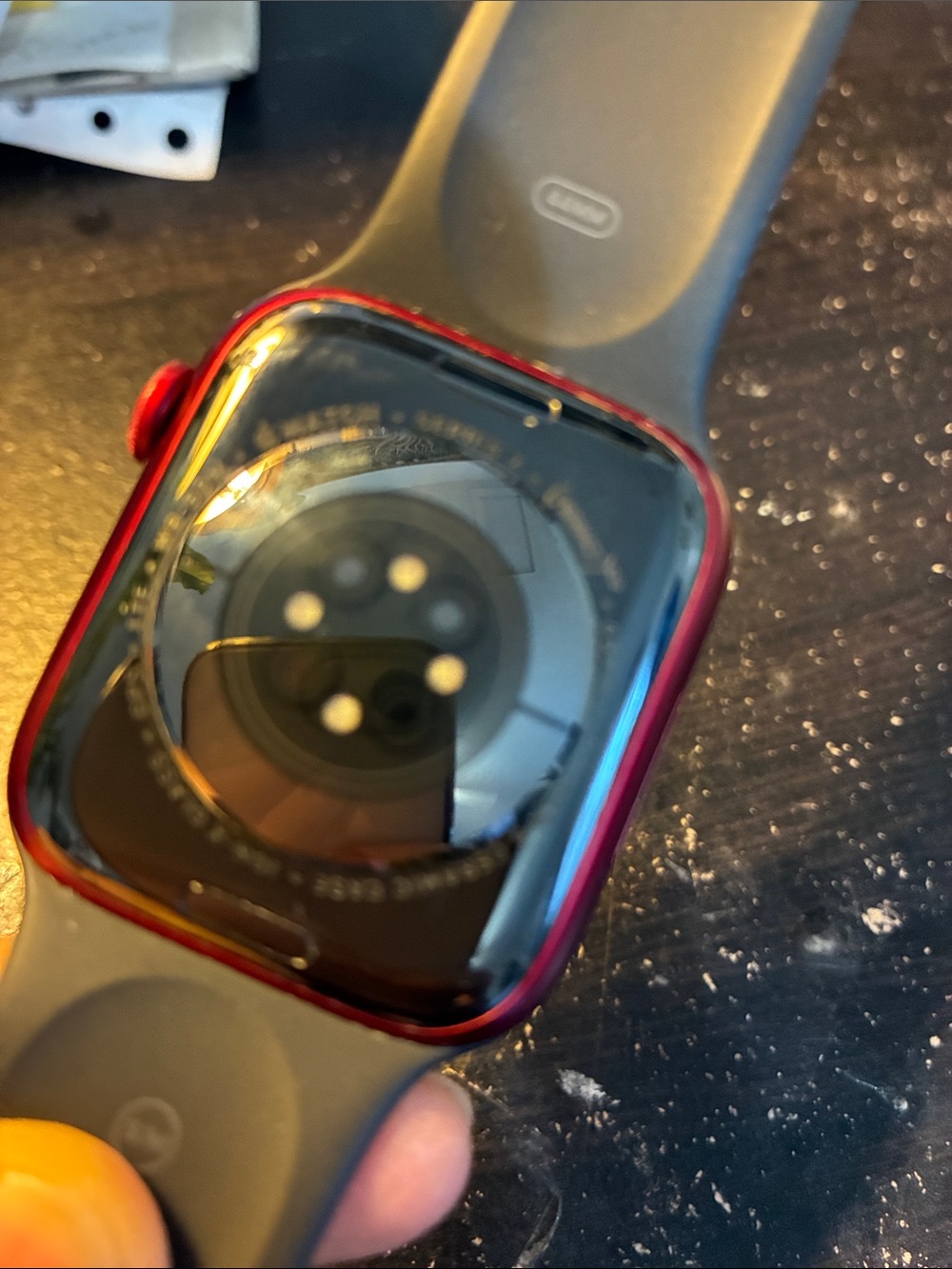Series 7 Apple Watch withBlack Strap Red watch faceAccent - Picture 8 of 11